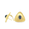 Yellow 18 Karat Polished/Matte Triangular Fashion Sapphire Earrings With Omega Backs Estate Jewelry 2=8.30x6.50mm Cabochon Sapphires Gram Weight: 17.13