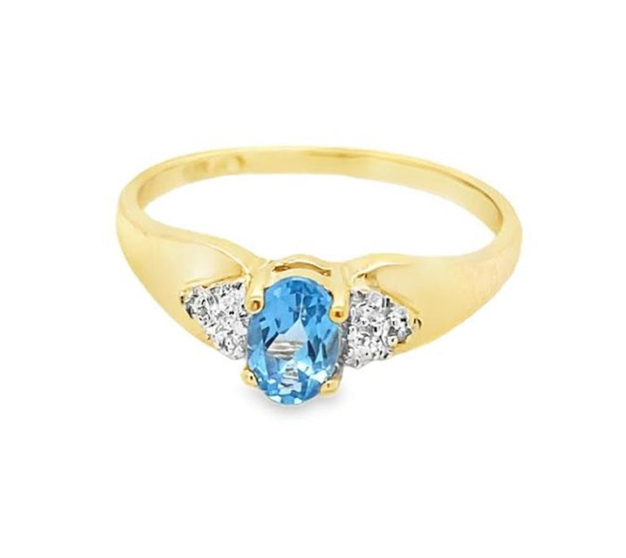 Two-Tone 10 Karat Tapered 3 Stone Ring Estate Jewelry Size 7 With One