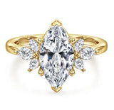 Lady's Yellow 14 Karat Floral 6 Prong Ring Size 6.5 6 = 0.35tw Marquis