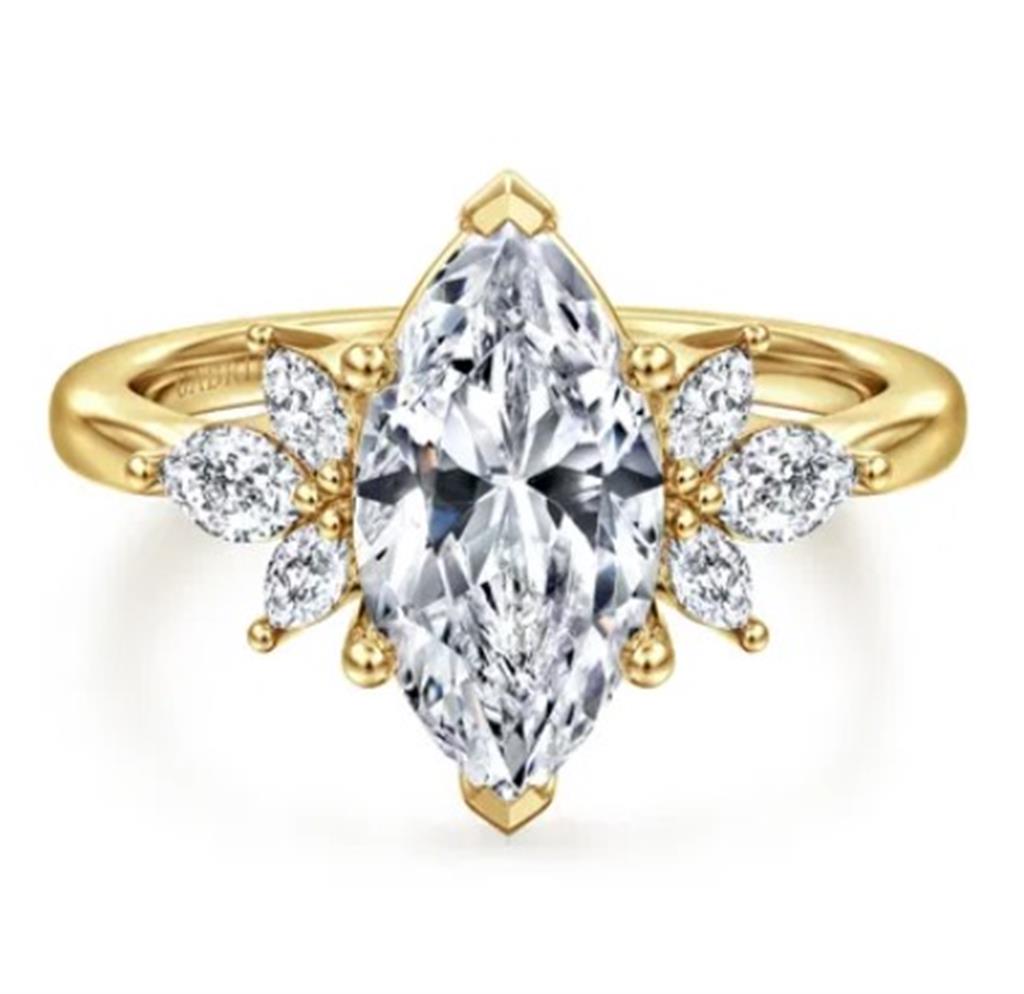 Lady's Yellow 14 Karat Floral 6 Prong Ring Size 6.5 6 = 0.35tw Marquis