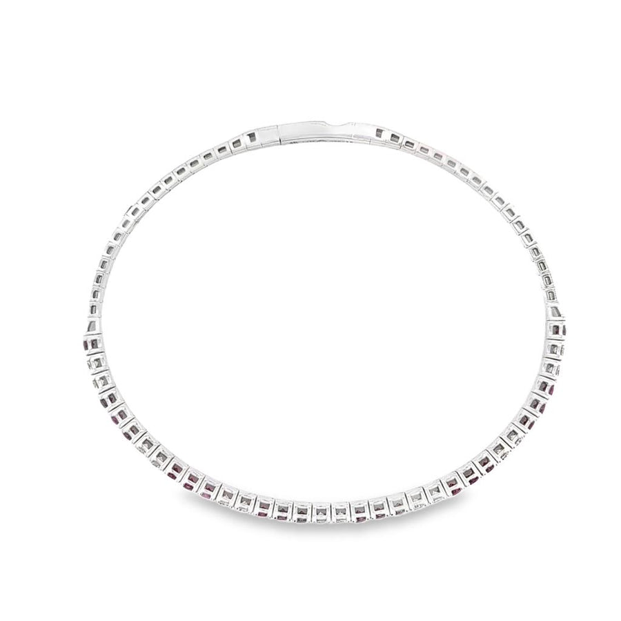 White 14 Karat Half Tennis Bangle Bracelet 20 = 1.25TWT Round Rubies a