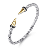Two-Tone 14 Karat/Sterling Silver Beaded Spear Cuff Bracelet. Size 6 D