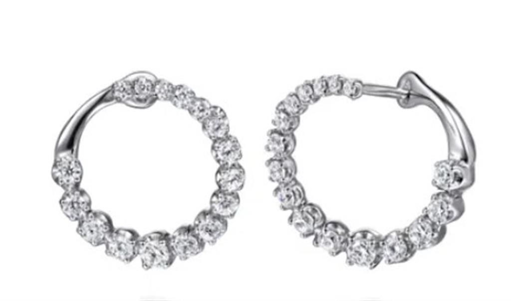 Lady's White 14 Karat Bypass Hoop Earrings = 0.57tw Round H/I SI2 Diam