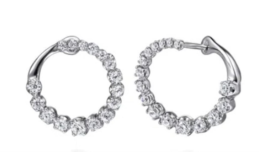 Lady's White 14 Karat Bypass Hoop Earrings = 0.57tw Round H/I SI2 Diam