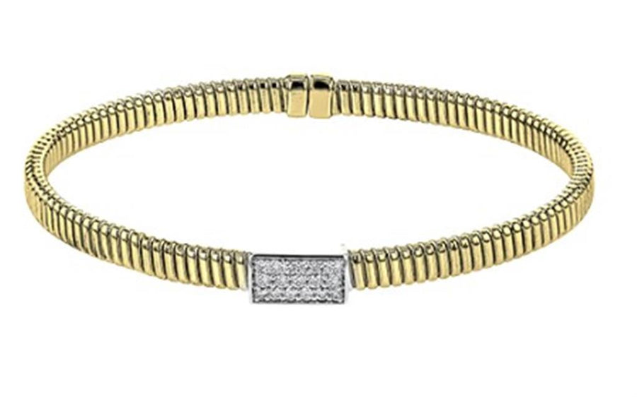 Lady's Two-tone 18 Karat Polished/Textured Bangle Bracelet With 17 = 0
