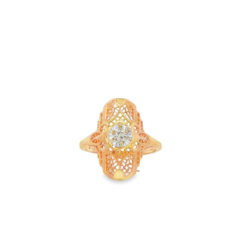 Two-Tone 14 Karat Filigree 20.85X17.0mm Filigree Diamond Ring Estate J