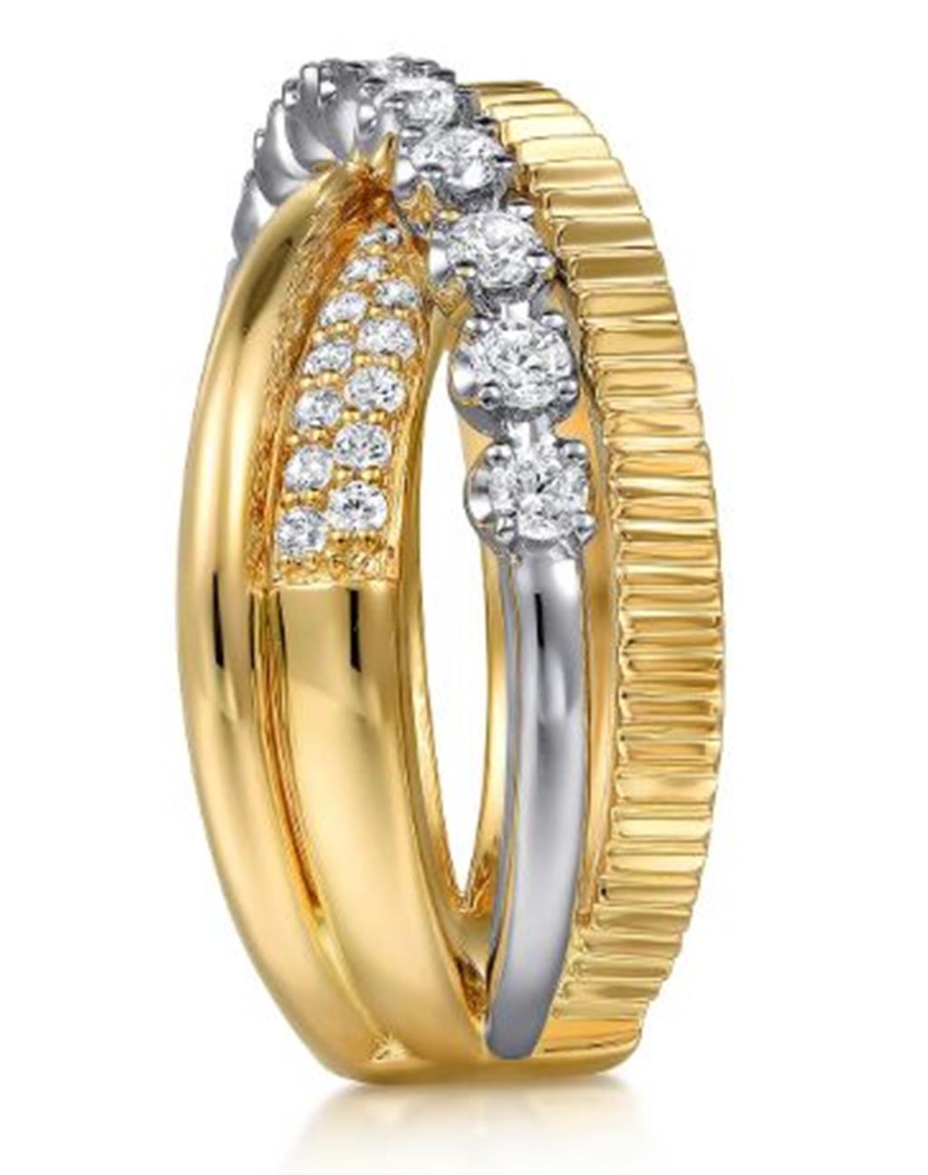 Lady's Two-Tone 14 Karat Criss Cross Fashion Ring Size 8.5 with 0.54tw