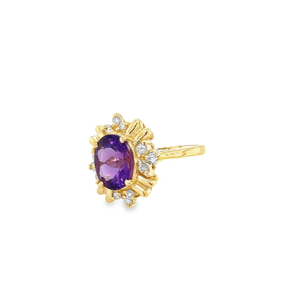 Yellow 14 Karat Le Vian Fashion Ring Estate Jewelry Size 6 one 10.00x8.00mm Oval Amethyst
12=0.30tw Round Diamonds Gram Weight: 6.1