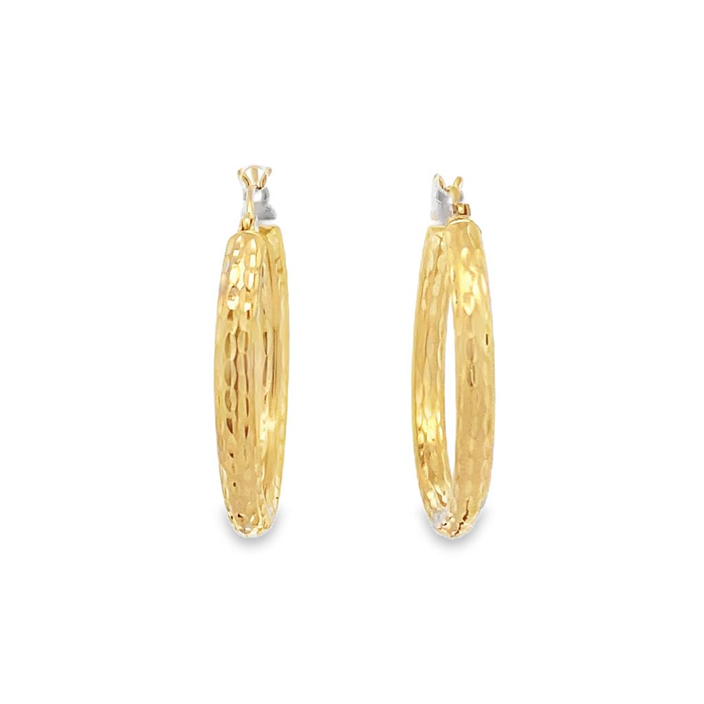 Yellow 14 Karat Diamond Cut 3.2X28.8mm Hoop Earrings Estate Jewelry Gr