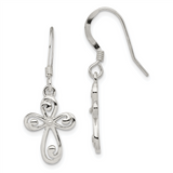 Quality Gold Sterling Silver Polished Swirl Cross Dangle Earrings