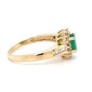 Yellow 10 Karat Emerald And Diamond Halo Ring Estate Jewelry Size 7 Wi