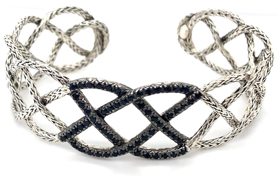 Sterling Silver John Hardy Classic Chain Woven Braided Cuff with Black
