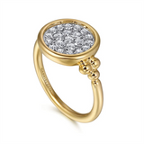 Lady's Two-Tone 14 Karat Polished/Beaded Signet Bujukan Pave Fashion R