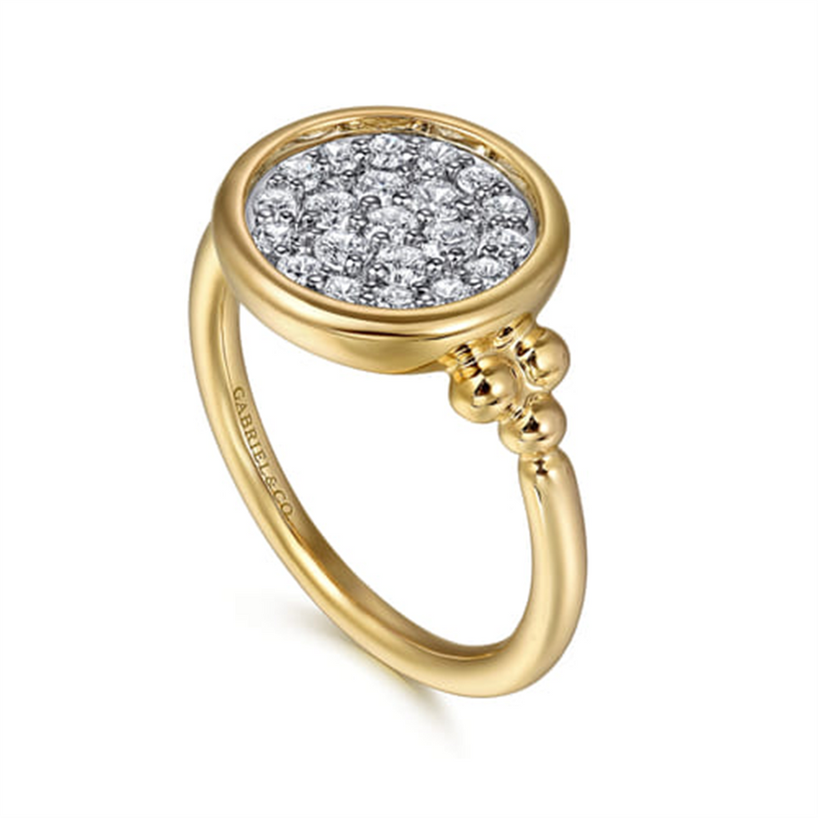 Lady's Two-Tone 14 Karat Polished/Beaded Signet Bujukan Pave Fashion R