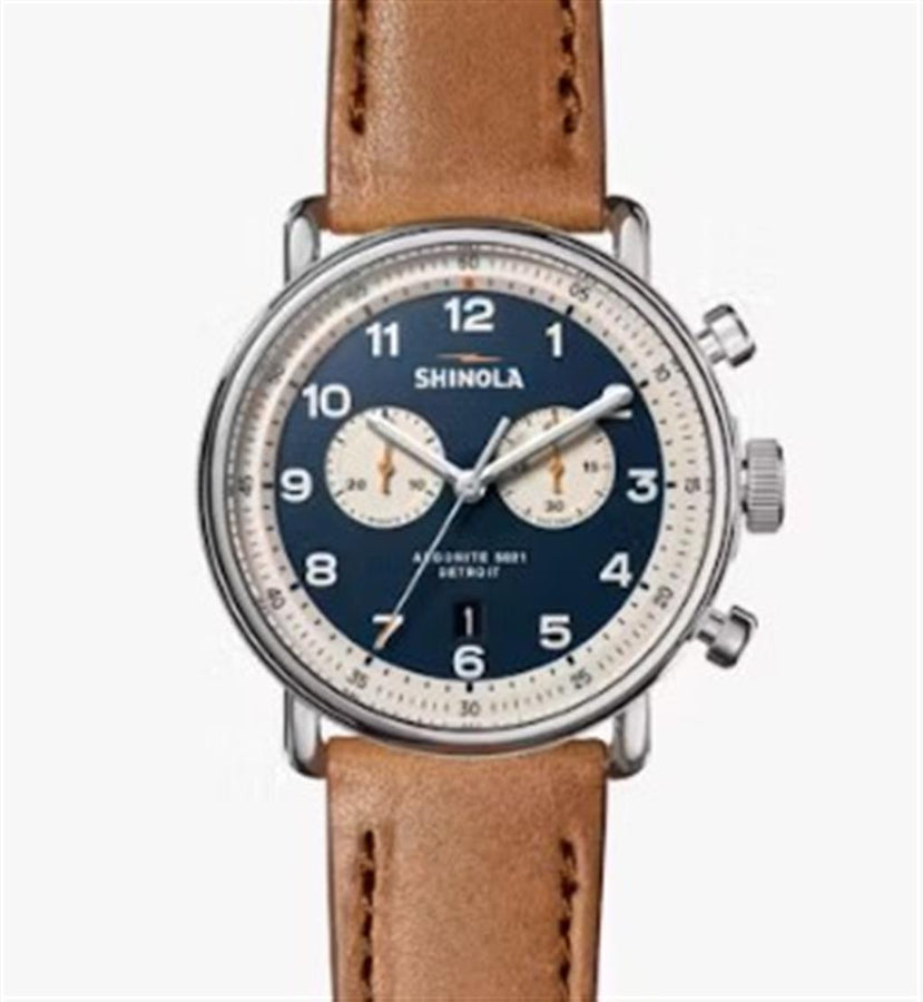 The Canfield Watch with Blue Dial and Brown Leather Strap