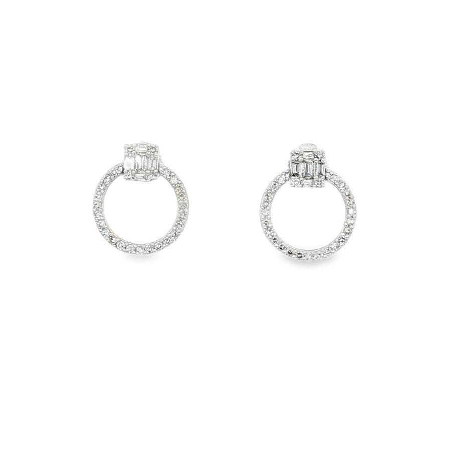 Lady's White 14 Karat Mosaic-Style Circle Drop Earrings With 64 = 0.25