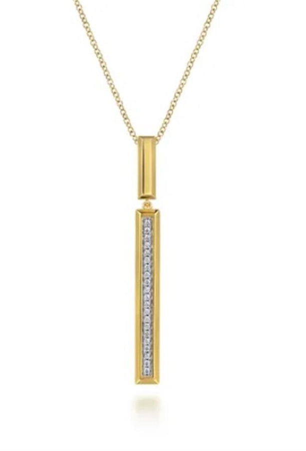 Lady's Yellow 14 Karat Vertical Bar Drop Pendant Necklace Length 17.5