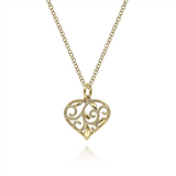 Gabriel & Co. Fashion 14K Yellow Gold Swirling Heart Pendant Necklace