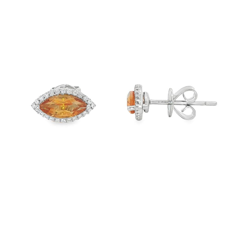 Lady's White 14 Karat Marquise Halo Stud Earrings With 2 = 0.99Twt Mar