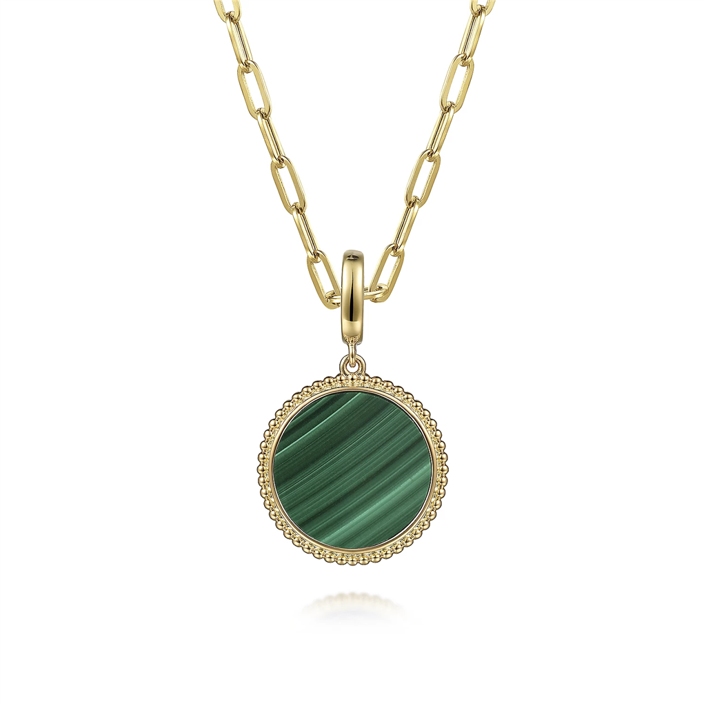 Gabriel & Co. Fashion 14K Yellow Gold Round Malachite Inlay Pendant