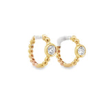 Lady's Yellow 14 Karat Beaded Bezel Hoop Earrings 2 = 0.60tw Round Dia