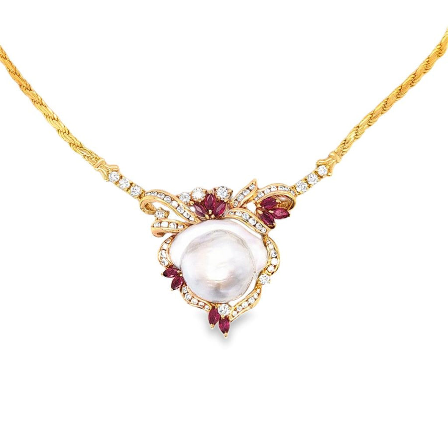 Baroque Pearl, Ruby and Diamond Necklace