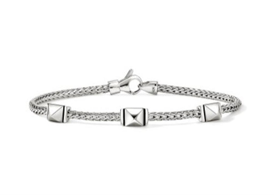 Sterling Silver Icon Stud 3 Station Bracelet on a 2.5mm Chain Bracelet
