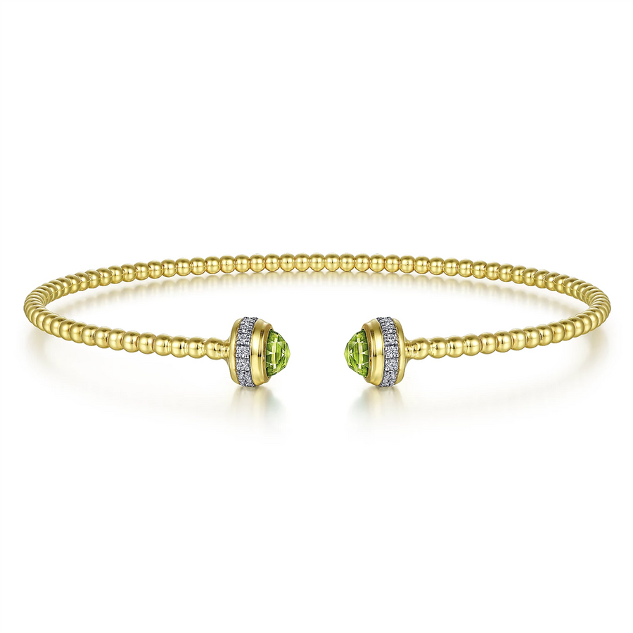 Gabriel & Co. Fashion 14K Yellow Gold Diamond and Peridot Bujukan Open Bangle