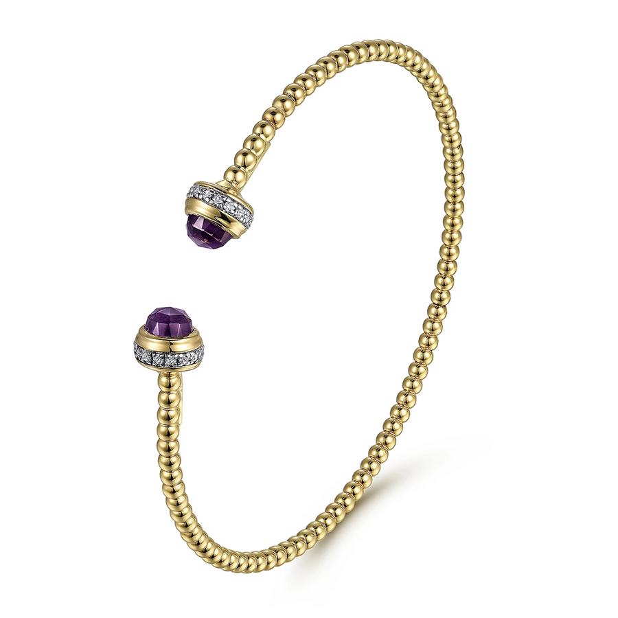 Gabriel & Co. Fashion 14K Yellow Gold Diamond and Amethyst Bujukan Open Bangle