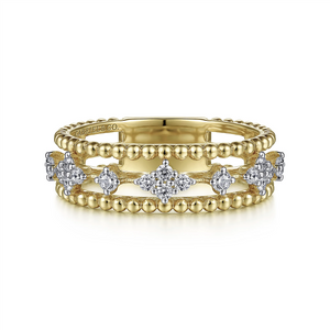 Gabriel & Co. Fashion 14K Yellow Gold Diamond and Bujukan Bead Ring