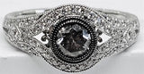 Lady's White 14 Karat Black Rhoidum Bezel Engagement Ring With One 0.5