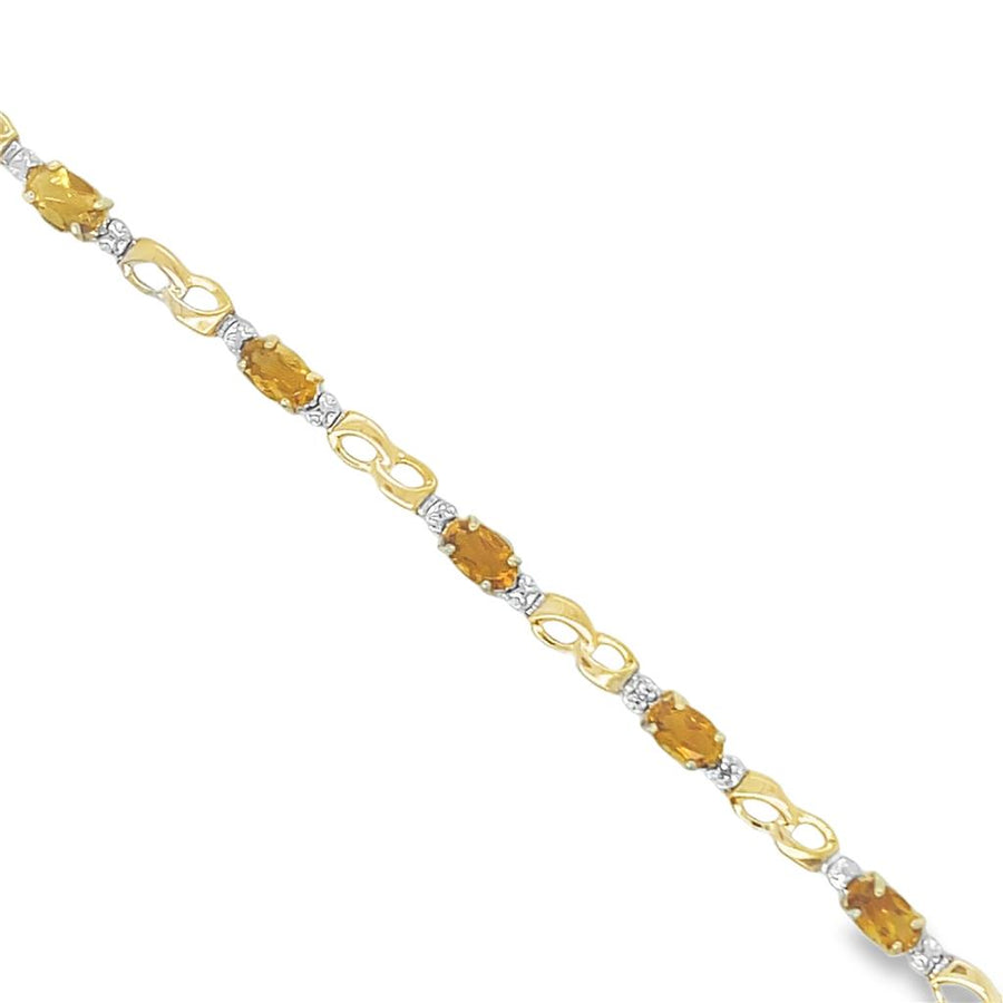 Yellow 10 Karat Oval Citrine Bracelet w/ Lobster Claw Clasp Estate Jew