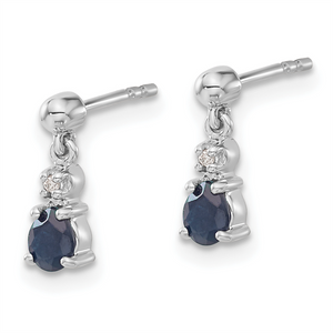 Quality Gold 14k White Gold Blue Sapphire and Diamond Dangle Post Earrings