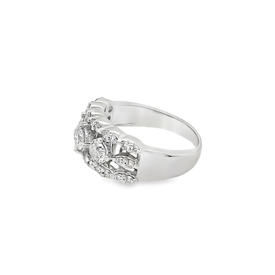 Estate Three Stone Diamond Wide Band Engagement Ring