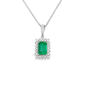 Emerald & Diamond Halo Pendant