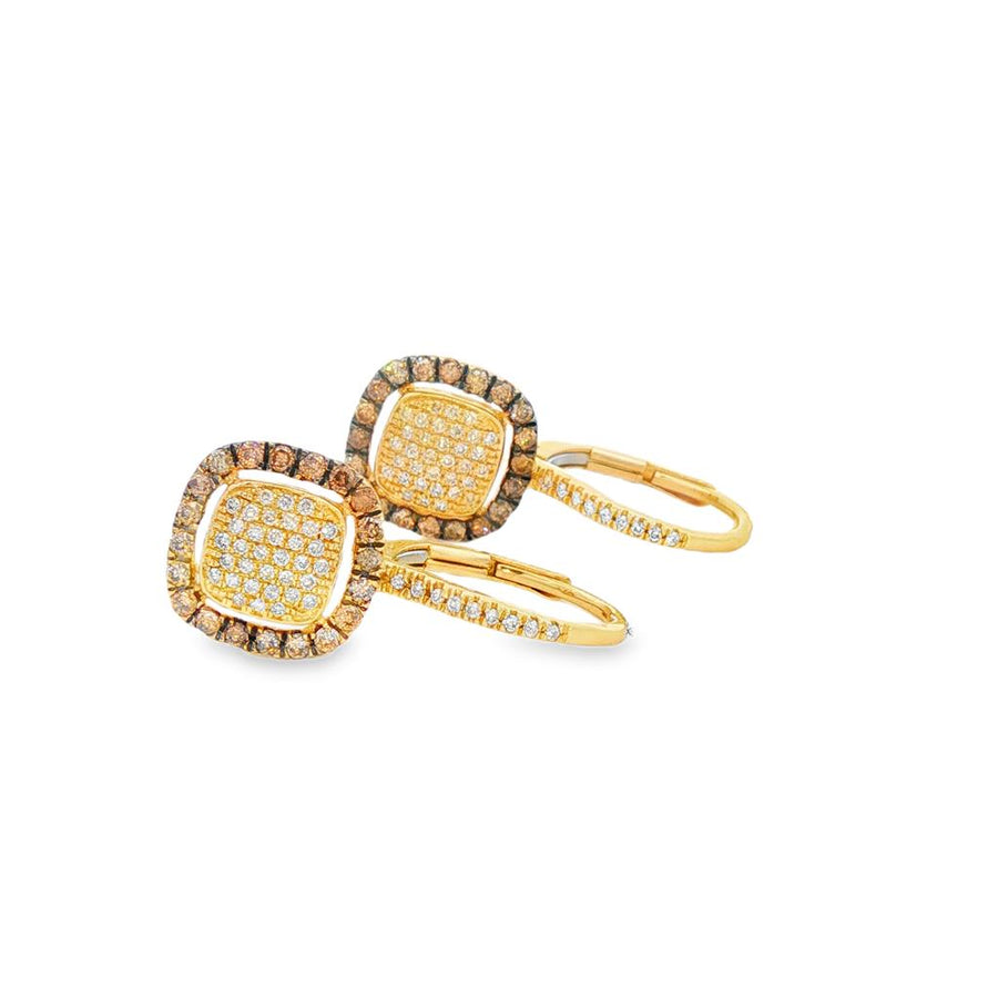 Yellow 14 Karat Levian White RBC Diamond Cushion Cluster With Black Rh