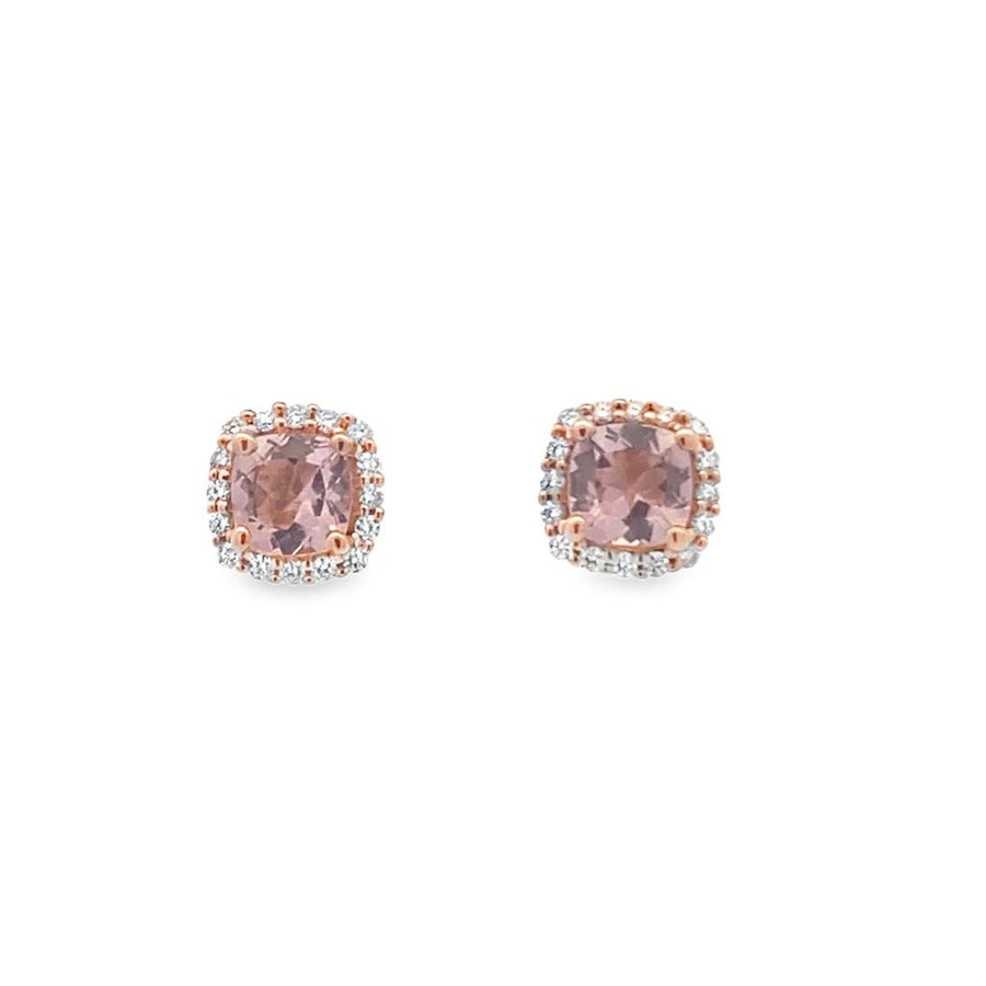 Estate Two-Tone Morganite And Diamond Halo Stud Earrings