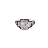 Three Stone Mosaic with Ruby Halo