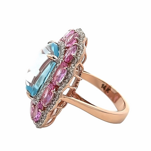 Estate Blue Topaz, Pink Sapphire & Diamond Ring