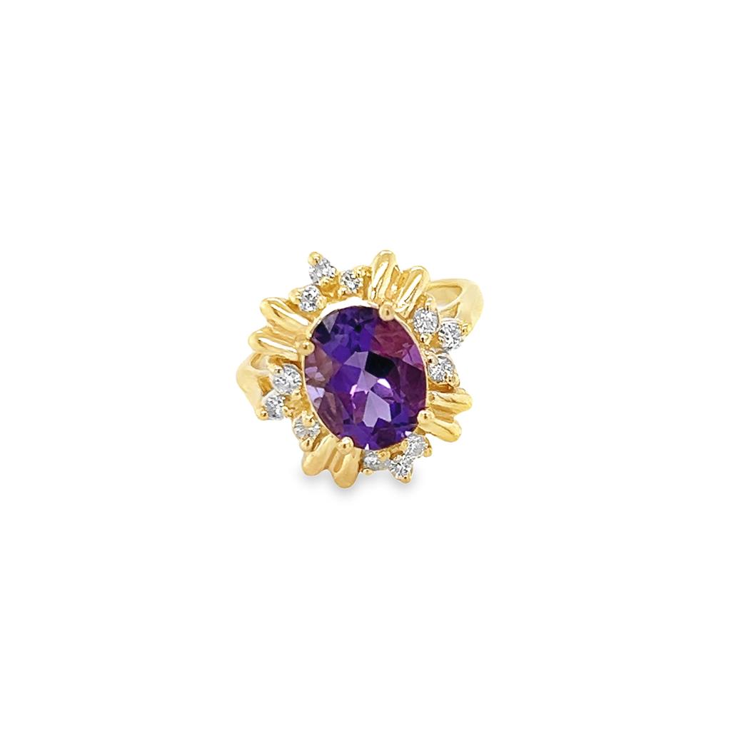 Yellow 14 Karat Le Vian Fashion Ring Estate Jewelry Size 6 one 10.00x8.00mm Oval Amethyst
12=0.30tw Round Diamonds Gram Weight: 6.1