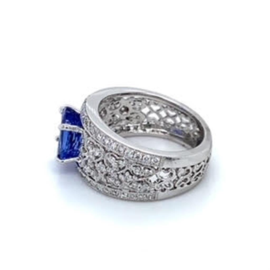 Estate Tanzanite and Diamond Wide Filigree Fashion Ring