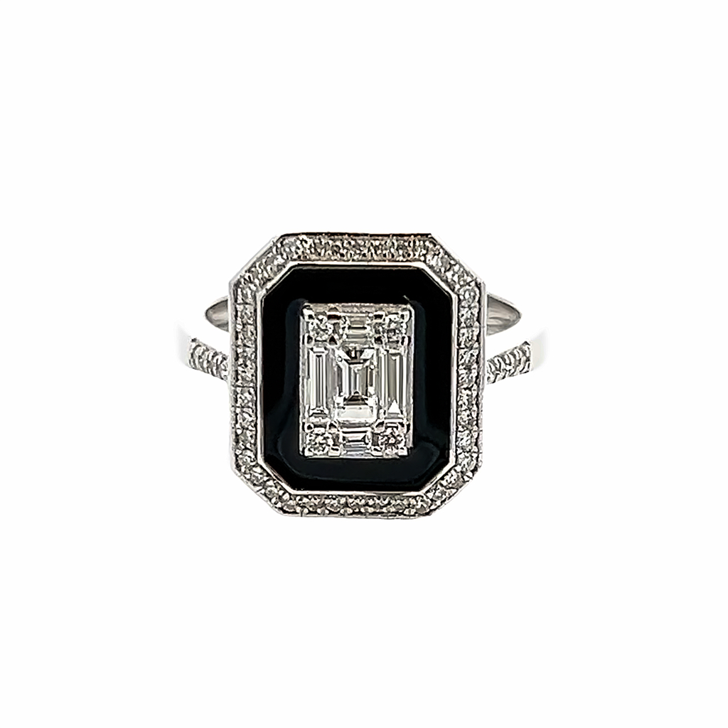 Estate Black Enamel Diamond Ring