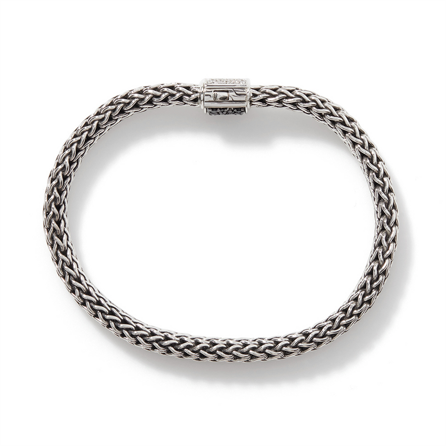 John Hardy Classic Chain Silver Small Reversible Bracelet 6.5mm with Pusher Clasp with Diamond Pave (0.24ct) and Treated Black Sapphire