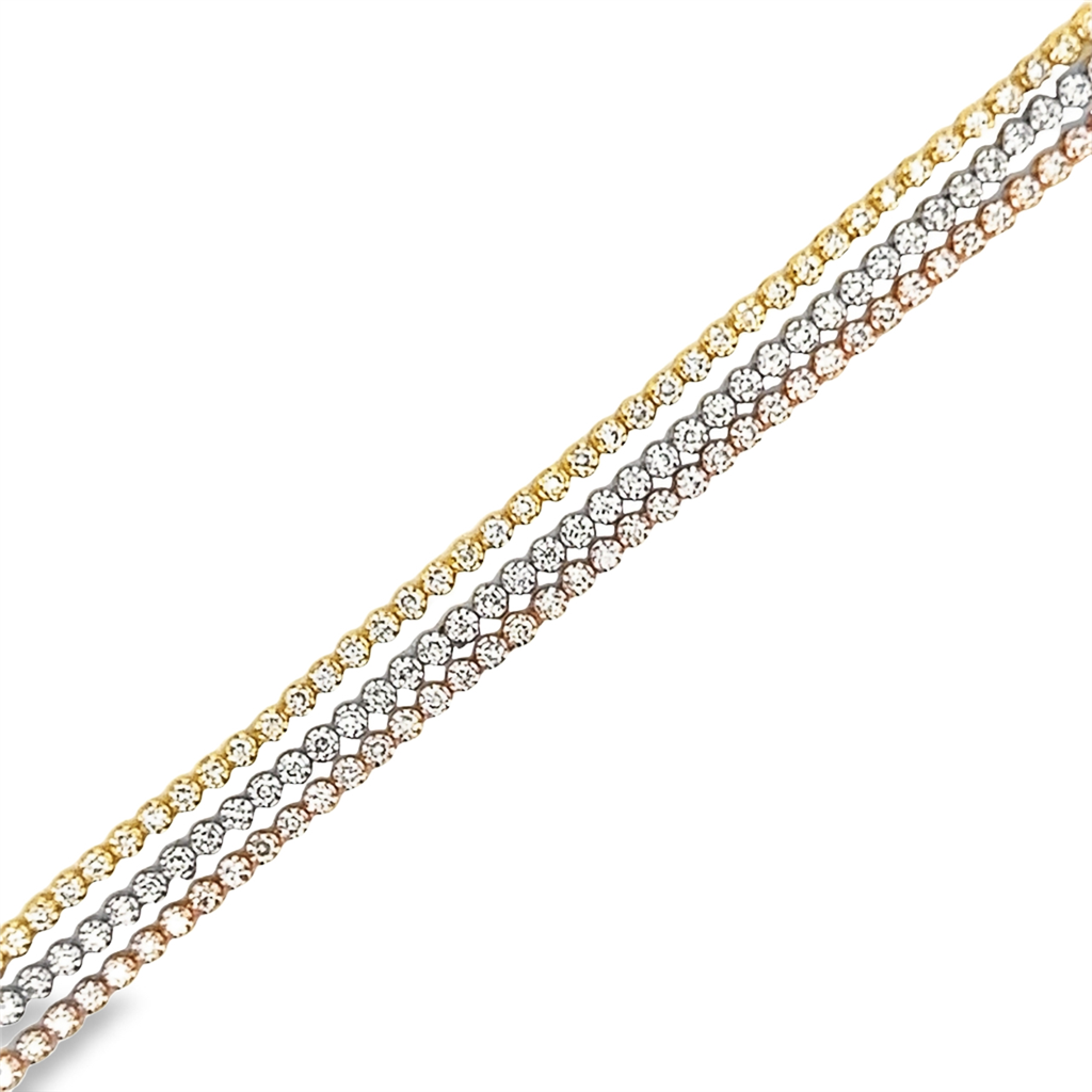 Estate Tri-Colored Triple Strand Diamond Tennis Bracelet