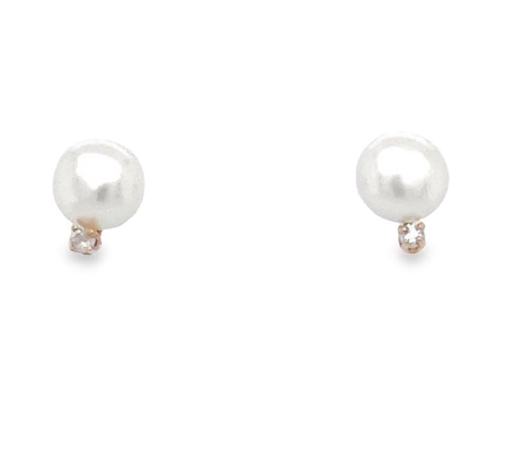 Estate Pearl and Diamond Stud Earrings