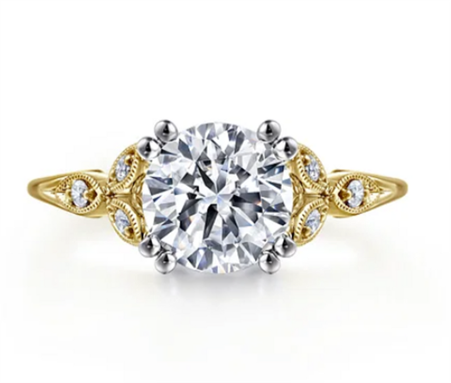 Gabriel & Co Two-Tone Milgrain Floral Cathedral Engagement Ring Mounting