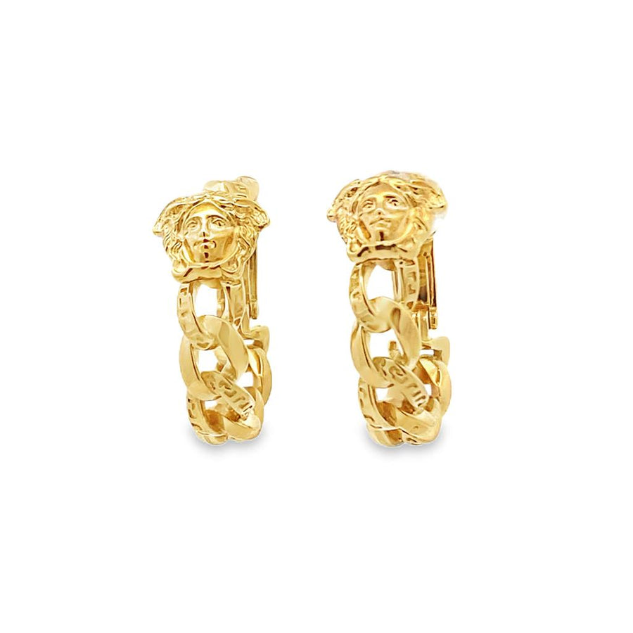 Yellow 18 Karat Versace Medusa Link Hoop Earrings Estate Jewelry Gram