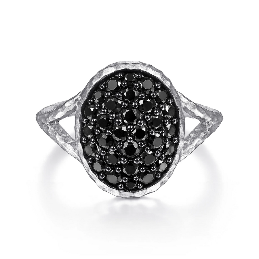 Gabriel & Co. Silver Sterling Silver Oval Black Spinel Pave Ring