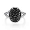 Gabriel & Co. Silver Sterling Silver Oval Black Spinel Pave Ring