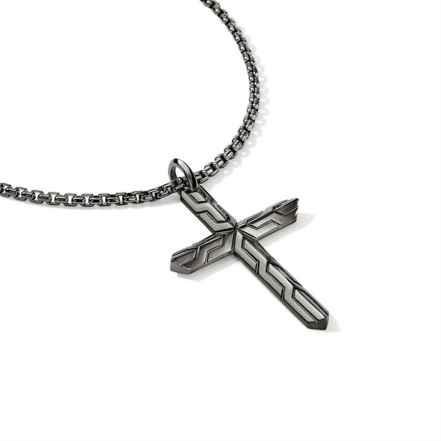 John Hardy Icon 50 Box Chain Black Rhodium Cross Necklace